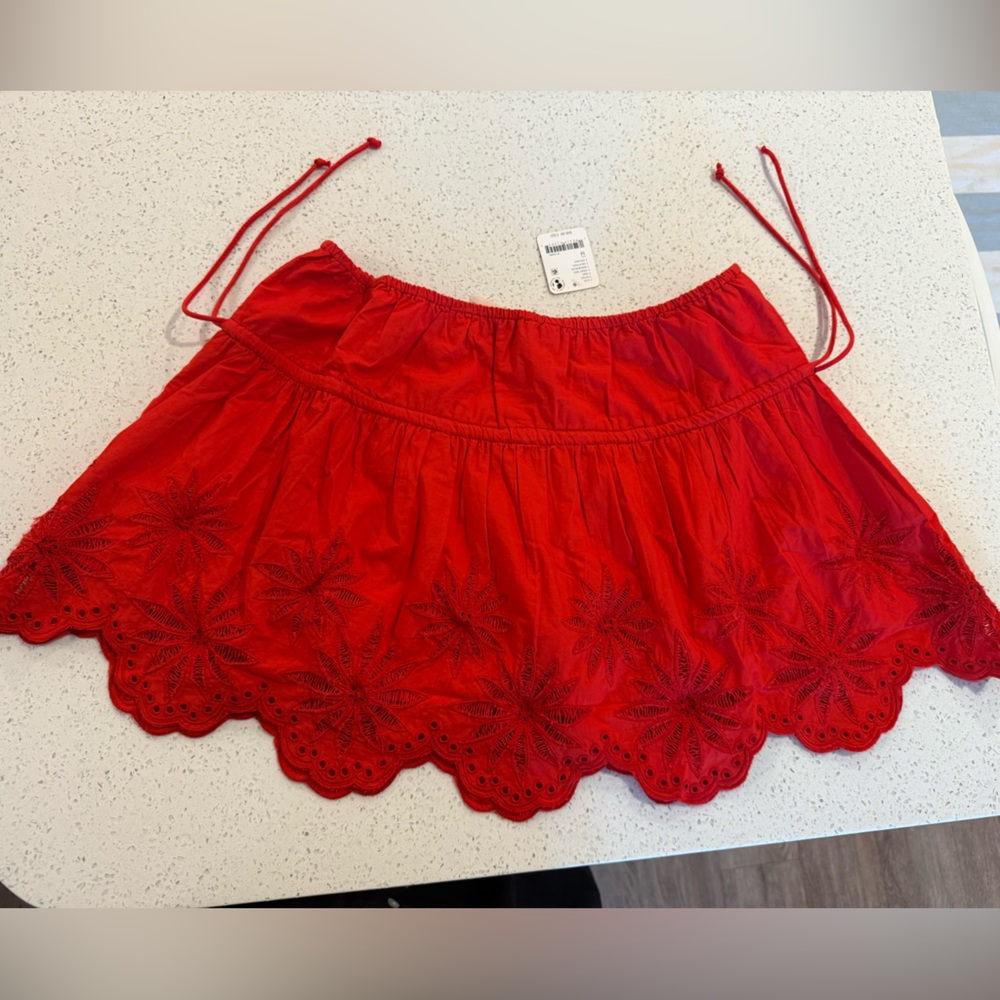 Free People NWT Red Embroidered Mini Skirt